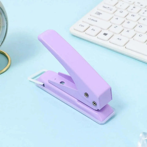 Heavy-Duty Single Hole Punch For Up To Fifteen Sheets, Metal Handheld Paper Punch, Purple with Skid-Resistant Base