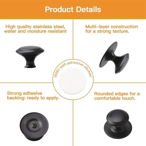 Product details of Stainless Steel Drawer Knobs 8 Pack With Self Adhesive Backing And Mounting Screws 1.18 Inch Matte Black Sliding Door Handles.