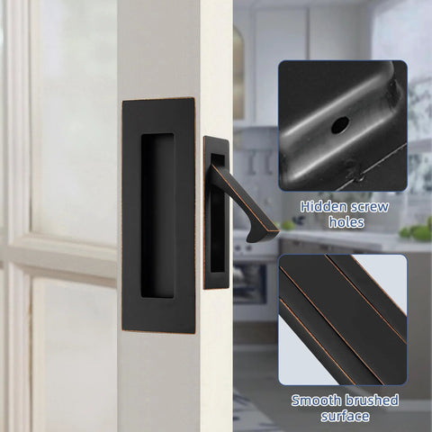 Oil Rubbed Bronze 6 Inch Pocket Door Hardware Kit With Recessed Flush Pulls And Edge Pulls In Stainless Steel For Closet Sliding And Barn Doors