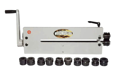 Heavy Duty 18 Inch Bead Roller Kit With Six Die Sets for metal fabrication, shown with multiple die sizes on a white background.
