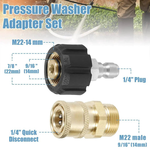 Two Pack M22 To Quarter Inch Quick Connector Kit For Pressure Washer Hoses Stainless Steel Adapter Set 4500 PSI Max