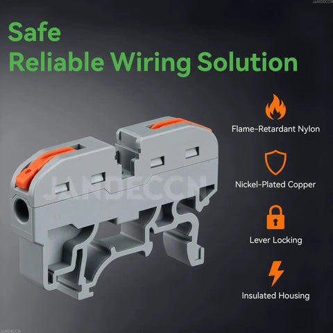 Side view of No Sweat Universal DIN Rail Terminal Blocks Kit showing flame-retardant nylon housing and lever locking design.