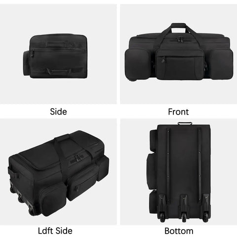 Ultra Large 120L Rolling Duffle Bag With Wheels For Travel And Outdoor Adventures, 3-wheel design, military grade by TENFLY, 4 angles shown