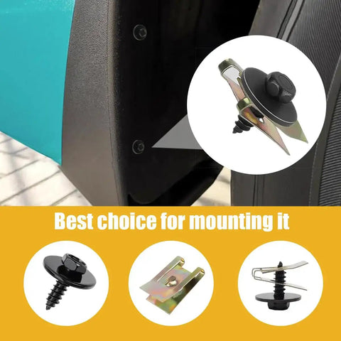 Complete Car Body Fasteners Kit With Screws Bolts Push Rivets And Clips For Under Cover Splash Shield Replacement shown in use and detail