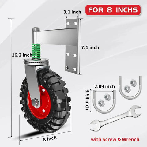 8 Inch Fence Gate Wheel For Metal Tube Gates, Heavy Duty Gate Caster With 360 Degree Rotation, Spring Loaded, includes screws