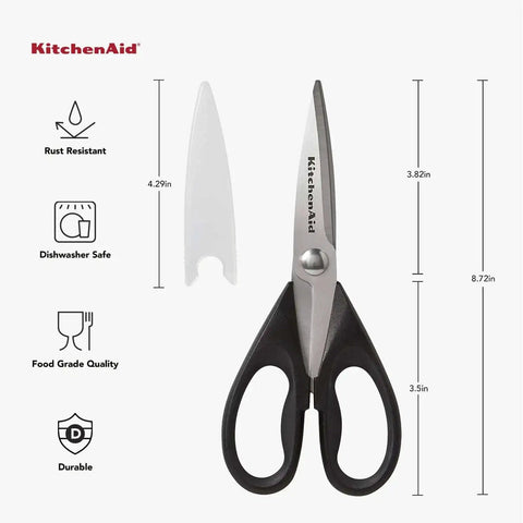 All Purpose Kitchen Shears with Protective Sheath, Rust Resistant Stainless Steel Blades, Micro Serrated Edges, Soft Grip Comfort Handle, 8.72 Inch, Black