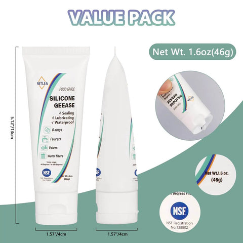 Multi Purpose Silicone Grease For O Rings And Electrical Connectors Dielectric Lubricant For Automotive Spark Plugs High Temperature Insulation Protection Non Drip Formula NSF Certified 1.6 Ounce Tube front and side view with packaging details.
