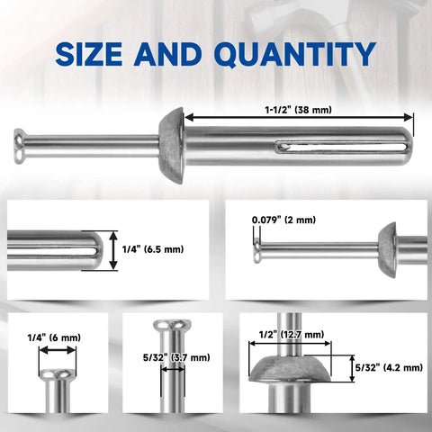 Heavy Duty Hammer Drive Anchors One Quarter Inch By One And One Half Inch For HVAC Duct Mounts And Shelving Units Zinc Plated Steel Concrete Fasteners Rust Resistant Bulk Pack Of 100 For Professional Contractors And Builders size measurements