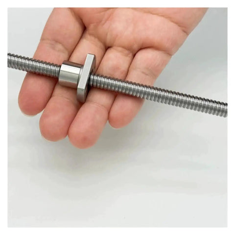 Miniature Ball Screw Kit For 3D Printers SFK082.5 With Ball Nut held in hand, showing screw detail for linear motion system.