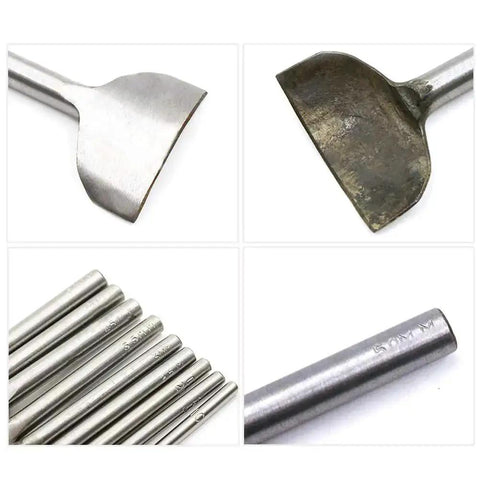 10 Piece Half Round Leather Punch Set for Strap Ends and DIY Crafting Arc Shaped Cutter Punches in 5mm to 50mm sizes displayed