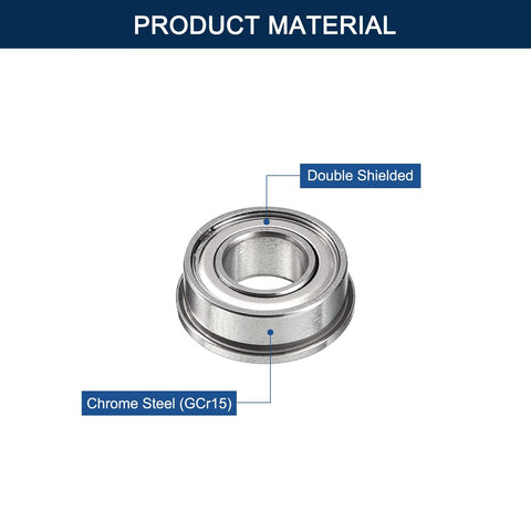 HiPicco FR166ZZ flanged ball bearing, chrome steel GCr15, double shielded, 3/16 in ID x 3/8 in OD x 1/8 in width