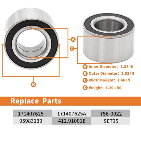 Front Wheel Hub Bearing Assembly Replacement For Chevy Aveo Spark, image showing bearing with dimensions and part numbers