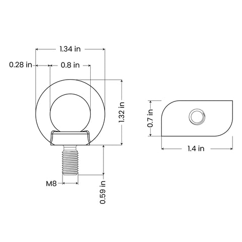 Diagram showing dimensions of Heavy Duty Stainless Steel Shoulder Eye Bolts 4 Pack With Washers Nuts And Slot Nuts For Tie Down Anchoring And Lifting Rings Threaded Eyebolts Multi Function Kit Model 2.