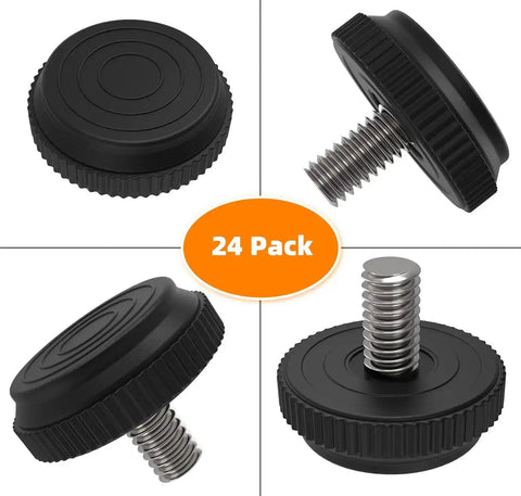 Eight Pack 5/16-18 Stainless Steel Adjustable Threaded Furniture Leg Levelers Screw In Glide Feet for tables and chairs, close-up view