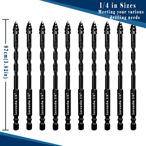 Pro Grade 10 Piece Masonry Drill Bit Set With Crisscross Serrated Tip For Precision Drilling in Ceramic Tile Brick Glass Plastic Marble and Wood