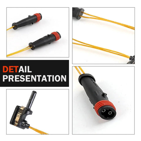 Set of four black brake pad sensor lines with orange wires and red seals; Mercedes-Benz compatible.
