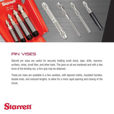 Image showing an assortment of Starrett pin vises with knurled handles, featuring the High Precision Pin Vise With Knurled Handles For Tiny Work.