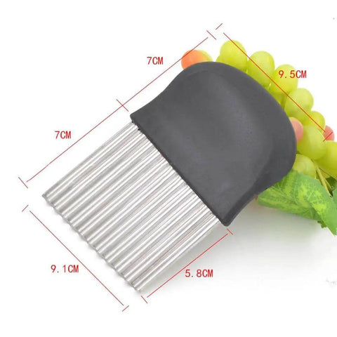 Crinkle Chopper Set Of 2 For Waffle Fries And Veggies, Stainless Steel Blade With Plastic Handle, dimensions shown, on white background