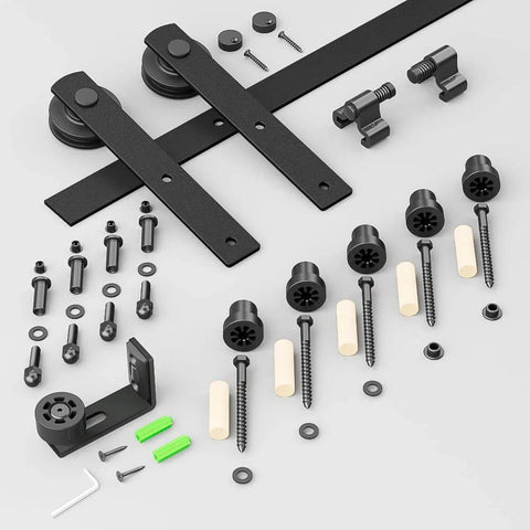 Sliding Barn Door Hardware Kit For 10 Ft Track, Smooth And Quiet Glide, Easy Installation, carbon steel parts layout