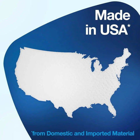 USA map shape with text 'Made in USA' on a blue background