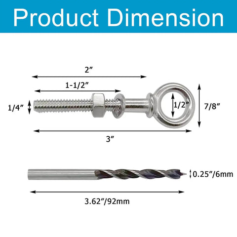 Beefy 5 Pack 1 Quarter Inch By 2 Inch Eye Bolt Set Premium T316 Stainless Steel Shoulder Lifting Eyebolts With Nuts Washers And Drill Bit