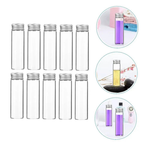 Clear Glass Vials With Aluminum Caps 10 Pack For Travel Storage Of Candies Nuts Beads And Jewelry Making Mini Art Supplies