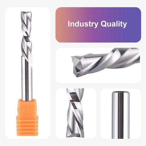 Spiral Router Bits Down Cut For Wood Carving And Engraving, 1/4 Inch Shank, Solid Carbide CNC End Mill, detailed views