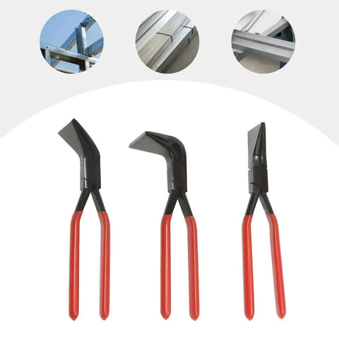3 Piece Sheet Metal Bending Pliers Set With Straight, 45 Degree, And 90 Degree Jaws For Auto Repair and HVAC Duct Fabrication