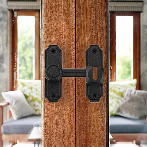 90/180 Degree Flip Barn Door Lock Security Latch For Sliding Doors And Cabinets Easy Install Privacy Gate Lock For Barn Garden Bathroom Window And More Matte Black Finish installed on wooden door