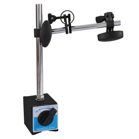 Magnetic Base For Dial Indicator Holder With Fine Adjustable Long Arm Tool Stand For Dial Gauge With On Off Magnetic Surfaces Nine Inch Height Clamp Hole Diameter Eight To Nine Point Five Millimeters Ideal For 3D Printer Lathe And Woodworking Projects