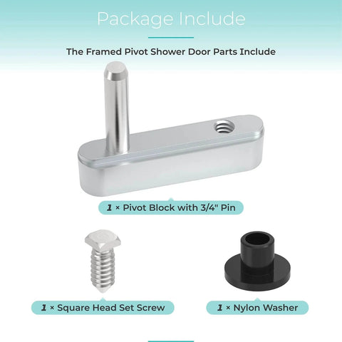 Shower Door Pivot Block With Three Quarters Inch Pin For Framed Swing Doors, including set screw and nylon washer in package