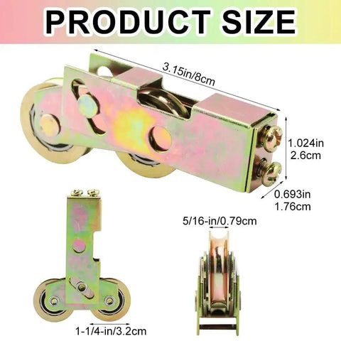 2 Pack Sliding Door Rollers Replacement Kit With 1-1/4 Inch Tandem Wheels Ball Bearing dimensions shown with measurements