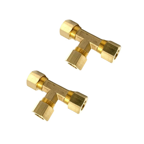 Brass 3/8 in compression tee fittings for copper tubing, two pieces
