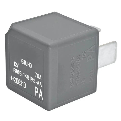 Beefy 12V DC 70A 4-Pin Automotive Power Relay For Heavy-Duty Circuits, shown with labeled terminals and part numbers.