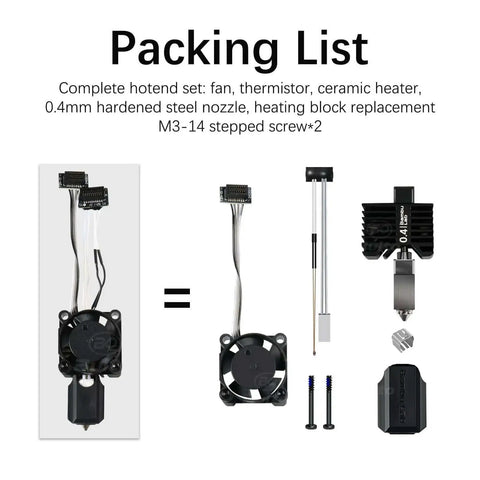 P1S P1P 3D Printer Hotend Assembly With Hardened Steel 0.4mm Nozzle Ceramic Heater Thermistor Cooling Fan Silicone Sock Kit