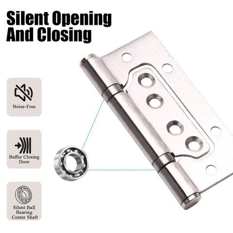 3-pack door hinges, stainless steel 4×3 inches, silver finish, non-mortise with silent ball bearing shaft
