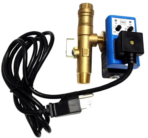 Timed Electric Auto Drain With Strainer Replacement One Quarter Inch NPT For Ingersoll Rand EAD25 BABC5025DK showing brass valve and cords
