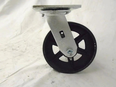 4 Pack Swivel Caster Wheel Set 6x2 Inch With Seven Eighths Inch V Groove Iron Steel Wheels Supports 4,000 Lbs Total