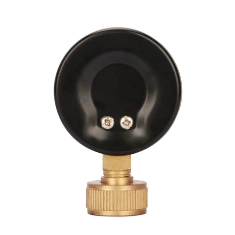 Back view of Heavy Duty Water Pressure Test Gauge 2-1/2 Inch Dial, 3/4 Inch Female Hose Thread with brass and black steel case.