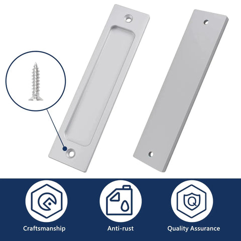 5.9 Inch Rectangular Flush Sliding Door Pulls Set Of 2 In Brushed Silver Durable Aluminum Alloy Recessed Handles With Screws