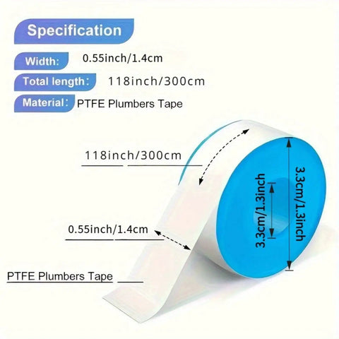 Diagram of Ten Rolls PTFE Thread Seal Tape For Plumbing And Shower Heads Half Inch Wide Five Hundred Twenty Inches Each Roll