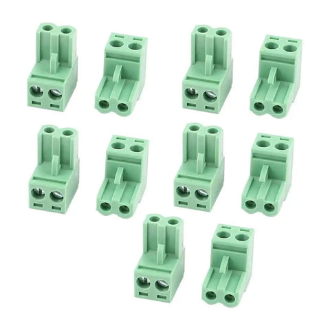 10 Pcs 2 Position Pluggable Terminal Block Socket With 5.08mm Pitch, Green, 300V 10A, Easy Plug In Connector Kit For PCBs