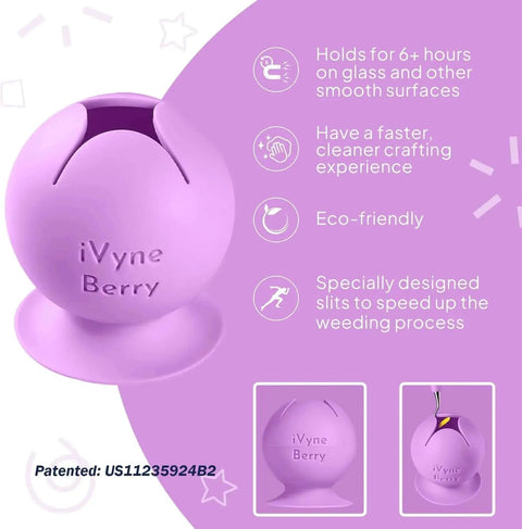 Berry Suctioned Vinyl Weeding Scrap Collector And Holder For Vinyl Weeding Tools With Star Shaped Opening Keeps Scrap Vinyl In Place And Makes Cleanup Easy For Crafters Purple By iVyne, shown with suction base and star-shaped slits in purple.