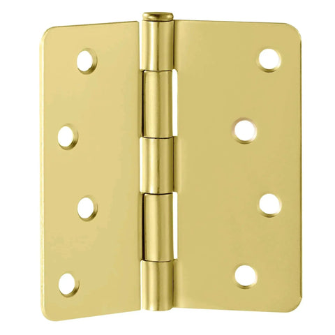 Heavy Duty Steel Door Hinges Satin Brass Finish 4 Inch Radius One Quarter Inch Set Of 10 With Mounting Screws And Removable Pin