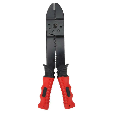 Multifunction Terminal Crimping Tool And Wire Stripper with high-carbon steel blades and ergonomic grip, front view