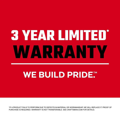 3 Year Limited Warranty text on red background for V20 Cordless Reciprocating Saw Bare Tool With 1-Inch Stroke, tool image absent