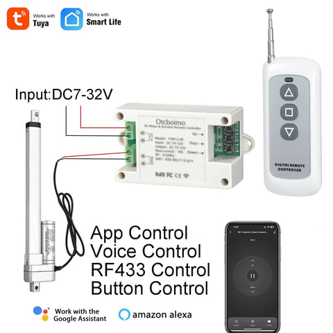DC7-32V WiFi Smart Linear Actuator Controller with forward/reverse relay, remote control, and app interface for smart automation.