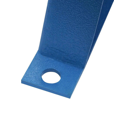 Close-up of blue metal part of Box And Pan Brake Sheet Metal Folder 24 Inch Industrial Bender With Two Handles Pro Grade Hand Brake