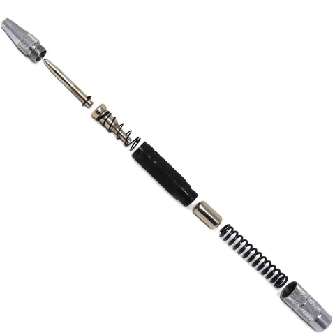 Exploded view of Automatic Center Punch Beefy 6 Inch Spring Loaded Center Hole Punch showing internal components and assembly.