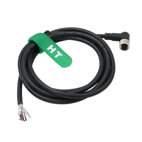 Elbow M12 A Coded 4 Pin Female Connector Shielded Cable to Bare Wire Leads for Sensor Actuator, coiled view